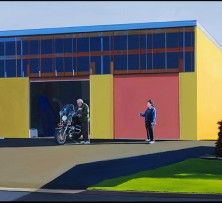 The Motorcyclist, the Cook & their Bus Shed | 61 x 99 cm